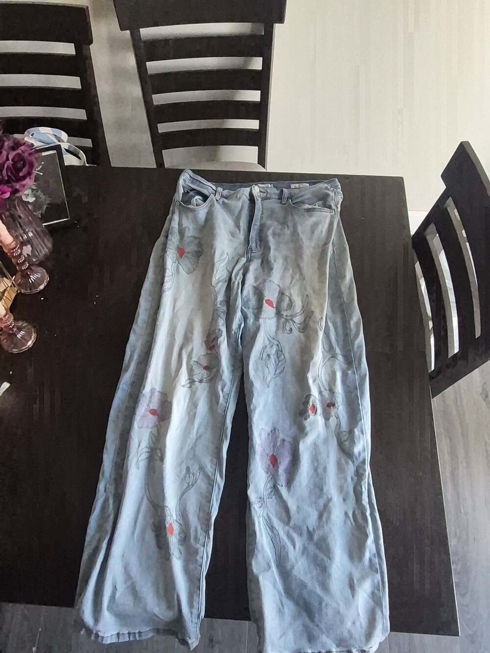 Jessica Simpson Zinnia Wide Leg Boyfriend Jeans Size 12 Light Wash Floral
